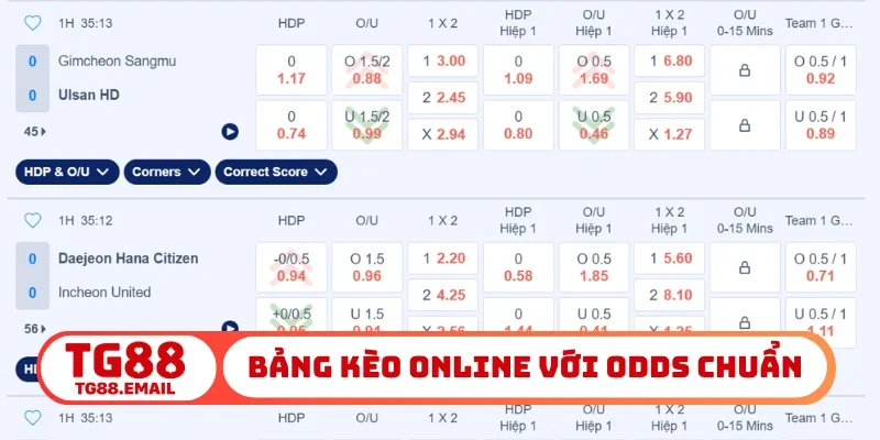 Bảng kèo online với odds chuẩn