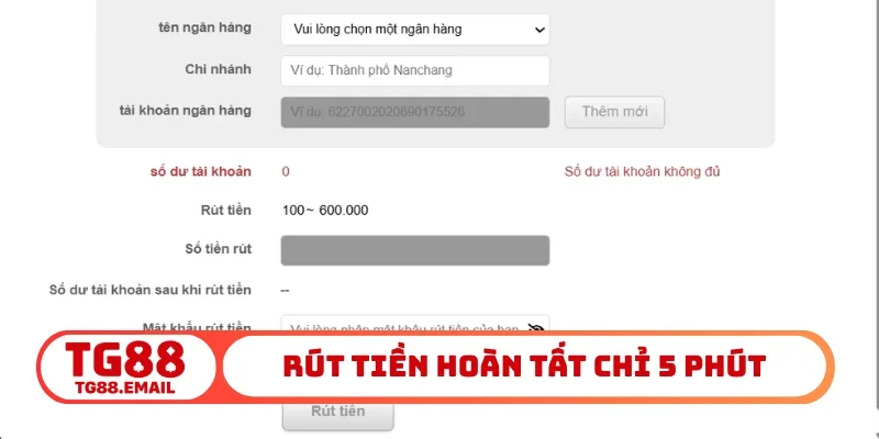 Rút tiền hoàn tất chỉ 5 phút
