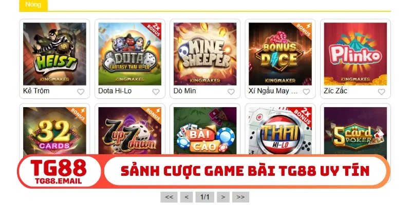 Sảnh cược game bài TG88 uy tín