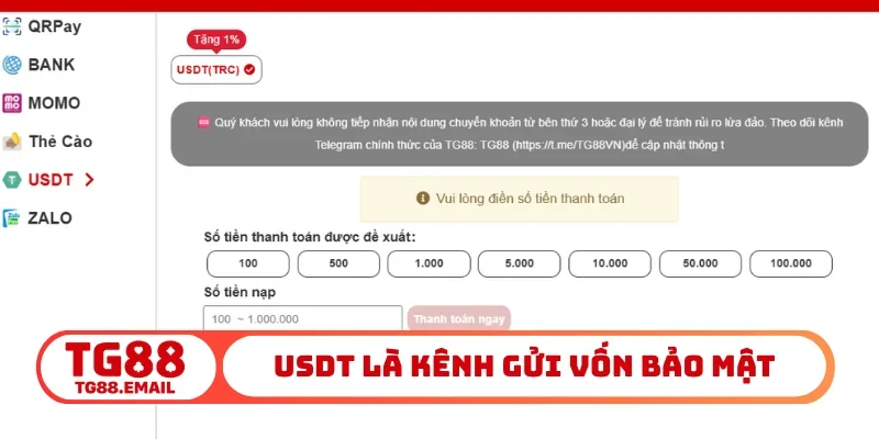 USDT là kênh gửi vốn bảo mật